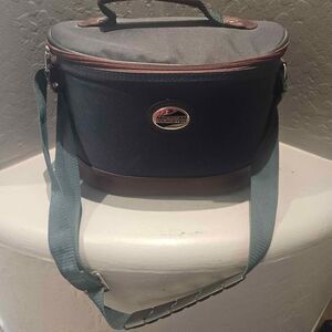 American Tourister Train Case Forest Green and Leather Soft sided 12x8"x8"
